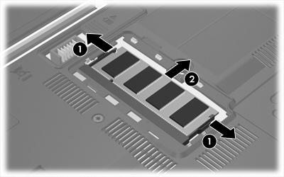 b. Afferrare il modulo per il bordo (2) ed estrarlo delicatamente dallo slot. (Per proteggere un modulo di memoria dopo averlo rimosso, conservarlo in un contenitore antistatico). 10.