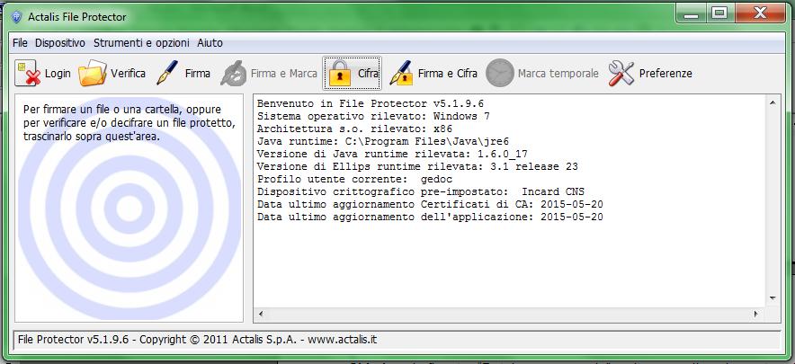 ritornare alla schermata principale di File Protector Selezionare l icona Cifra Dalla finestra che appare, selezionare il file.