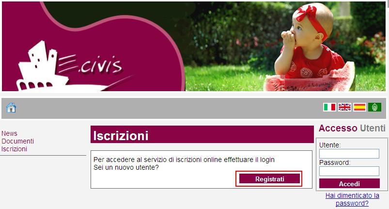 Cliccare su Registrati In questa schermata si devono inserire i propri dati anagrafici, un indirizzo di posta