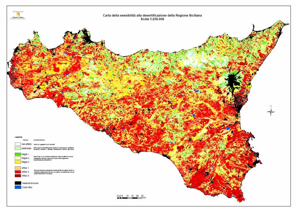 GEOSFERA Carta della vulnerabilità alla desertificazione della Sicilia (2011) Fonte: Assessorato Territorio e Ambiente Tabella: Aree sensibili alla desertificazione (ESA) Classe di sensibilità