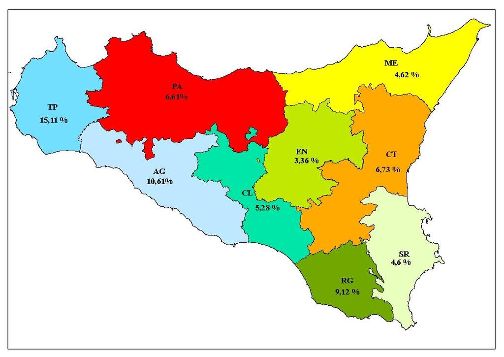 RIFIUTI Figura 6.5 Percentuali di raccolta differenziata in Sicilia suddivise per provincia. Anno 2010.