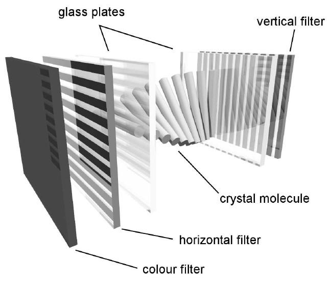 Monitor - LCD Pixel Condizioni di riposo Cristalli liquidi rotazione di 90 pixel trasparente Campo elettrico cristalli liquidi si orientano parallelamente