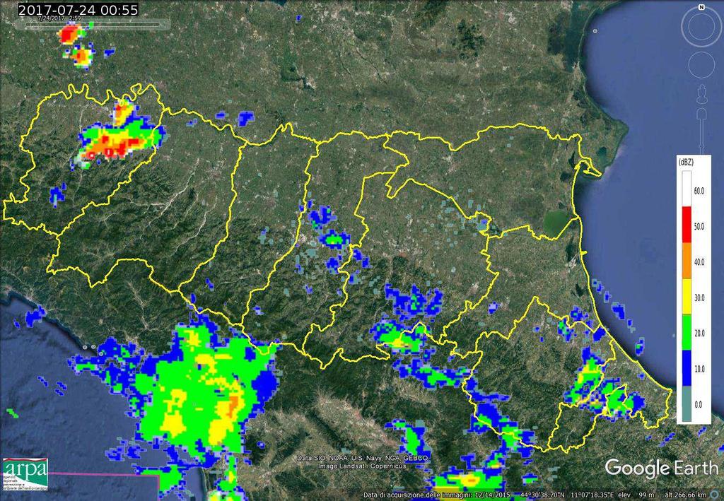 Dalle 11 UTC circa si sviluppa un forte temporale nel piacentino che interessa in particolare la città per più di un ora causando allagamenti