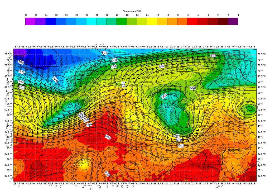 Figura 11. Mappa di analisi (da modello IFS-ECMWF) di geopotenziale e vento a 500 hpa del 03/09/2017 alle 12:00 UTC. Figura 12.