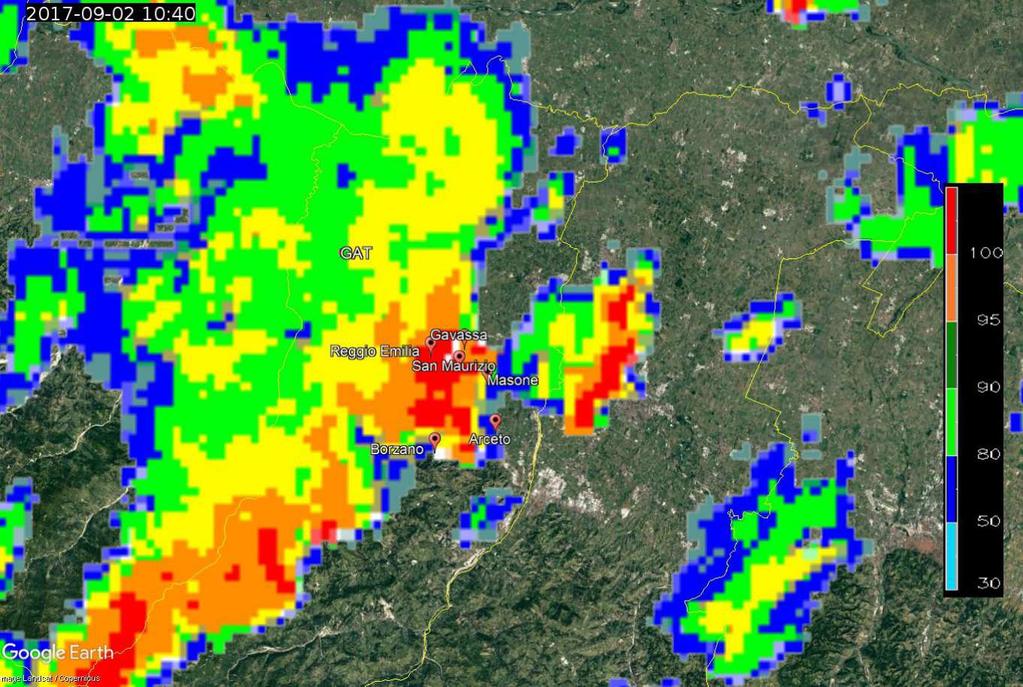 di Reggio Emilia del 2 settembre 2017 alle 10:40 (a sinistra) e alle 10:50 UTC ( a