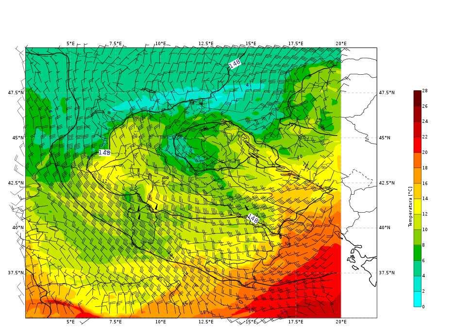 Figura 7. Mappa di analisi (da modello IFS-ECMWF) di geopotenziale e vento a 500 hpa del 02/09/2017 alle 12:00 UTC. Figura 8.