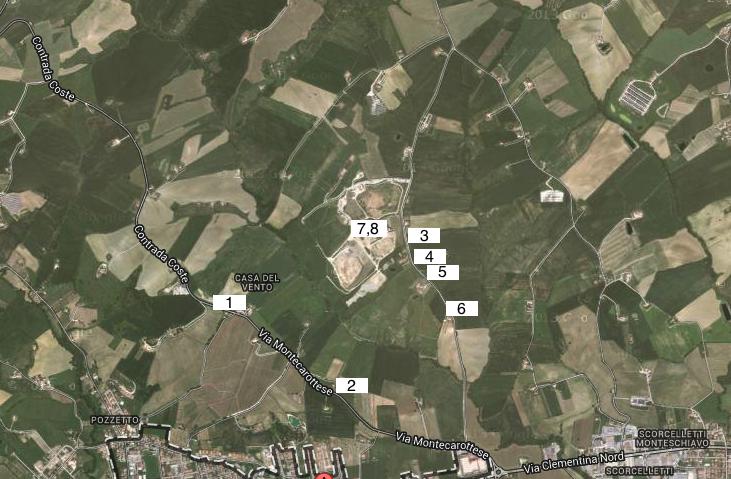 Ortofoto (da Google Earth) con evidenziati i punti di raccolta dei