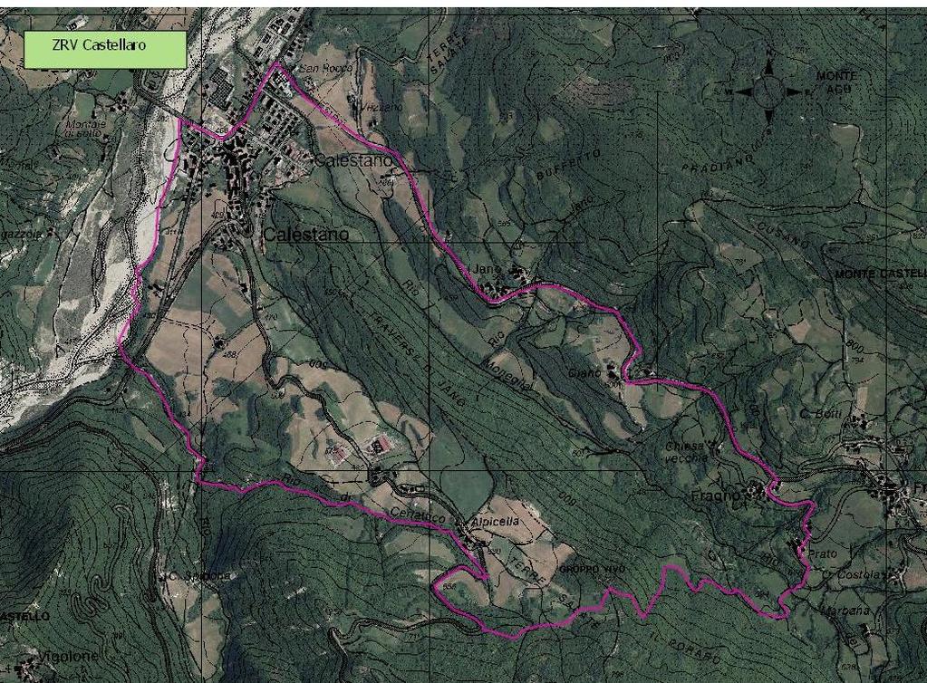 pag 90 ZRV Castellaro TipoB1 Comune Calestano Estensione: 371.59ha Confini: a nord-ovest da San Rocco al T.