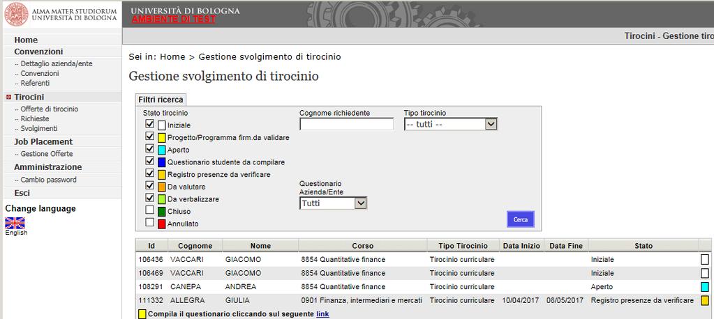 Fig. 7 - Compilazione questionario valutazione dallo svolgimento Link presente in Svolgimenti per la