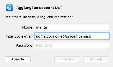 Quindi inserire il proprio indirizzo email nella forma nome.cognome@unicampania.