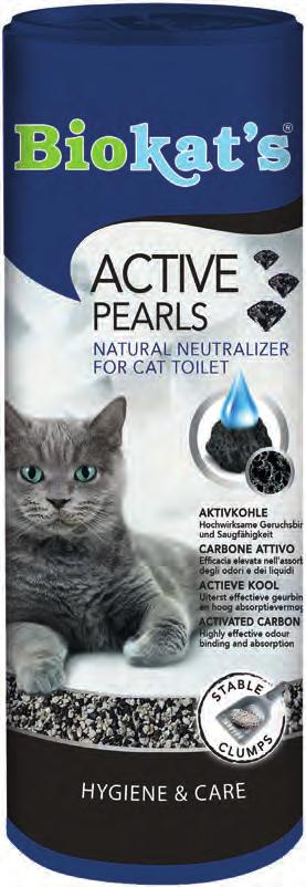 IGIENE E CURA Hygiene and care Neutralizzatore per lettiere - Cat Toilet neutralizer Active Pearls Con carbone attivo Efficacia elevata nell assorbimento degli odori e dei liquidi Con Active Pearls