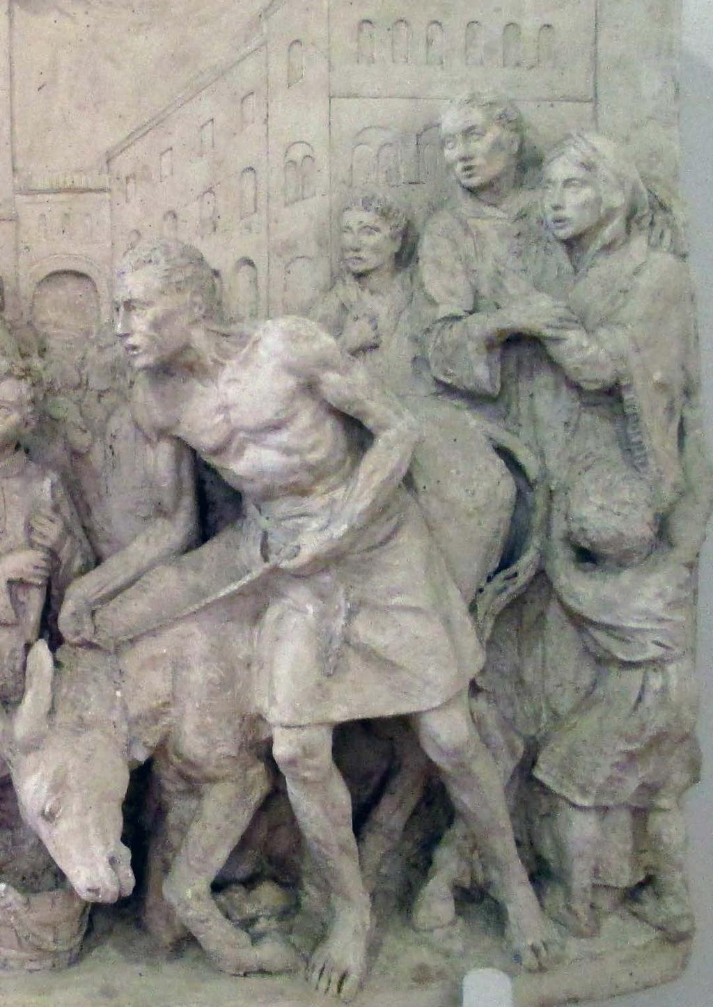 Carmela Adani modello in gesso ad altorilievo del Miracolo della mula di S. Antonio da Padova, 1950. H. 60 cm. x 90 cm. di L.