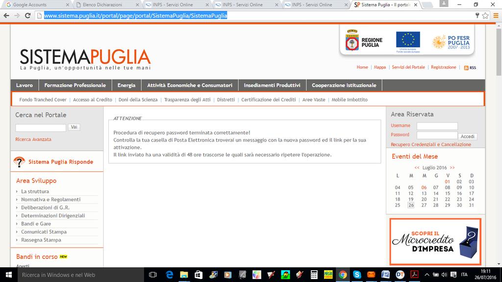 Ritornare sulla Home page del portale ed accedere al Sistema