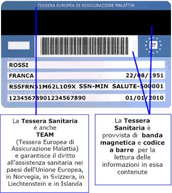 Tessera europea di assicurazione malattia (TEAM) che garantisce l'assistenza sanitaria nell'unione Europea