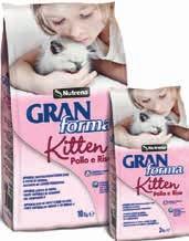 GRANFORMA KITTEN con Pollo e Riso GranForma Kitten con Pollo e Riso è un alimento completo e gustoso, arricchito con pollo e cereali, ideale per l alimentazione quotidiana del vostro gattino di ogni