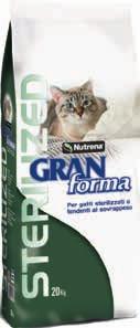 GRANFORMA STERILIZED La sterilizzazione dei gatti origina cambiamenti ormonali e di conseguenza metabolici che possono comportare, fra le altre cose, anche una tendenza ad un aumento del peso degli