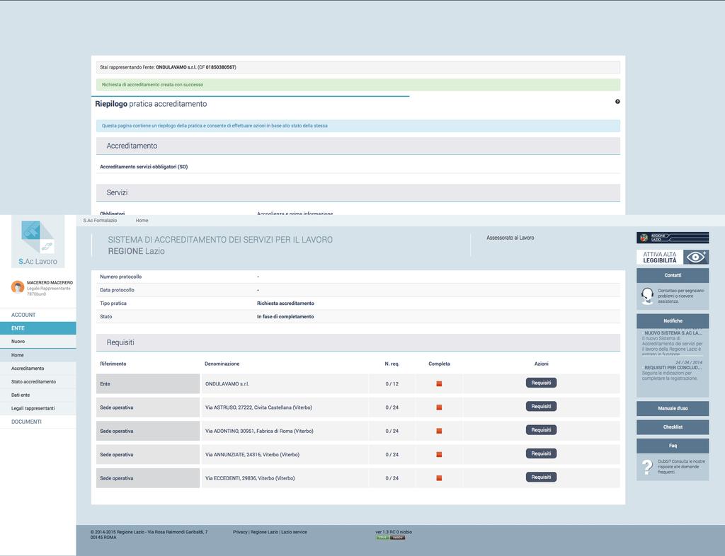 Il caricamento dei documenti nel sistema potrà essere effettuato cliccando sul tasto GESTIONE REQUISITO in corrispondenza del requisito richiesto.