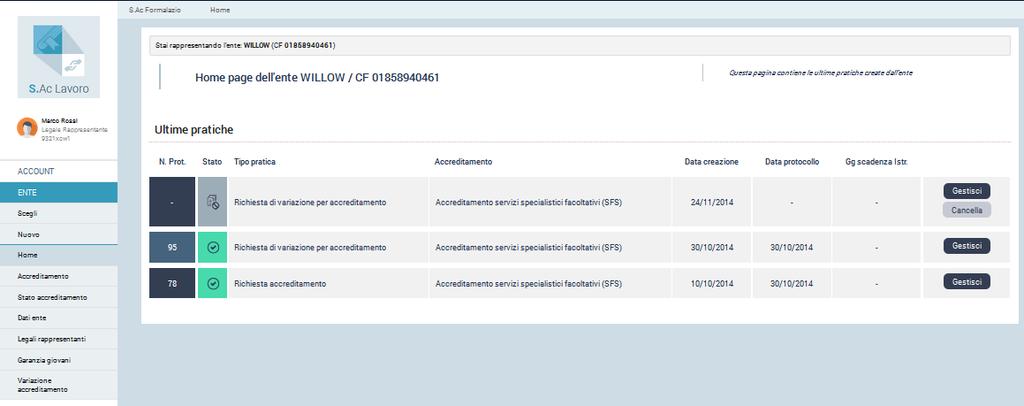 11. ELIMINAZIONE RICHIESTE Prima di inoltrare una richiesta, sia essa di accreditamento o di variazione, l utente (in caso, ad esempio, di errori relativi alle sedi inserite o ai servizi