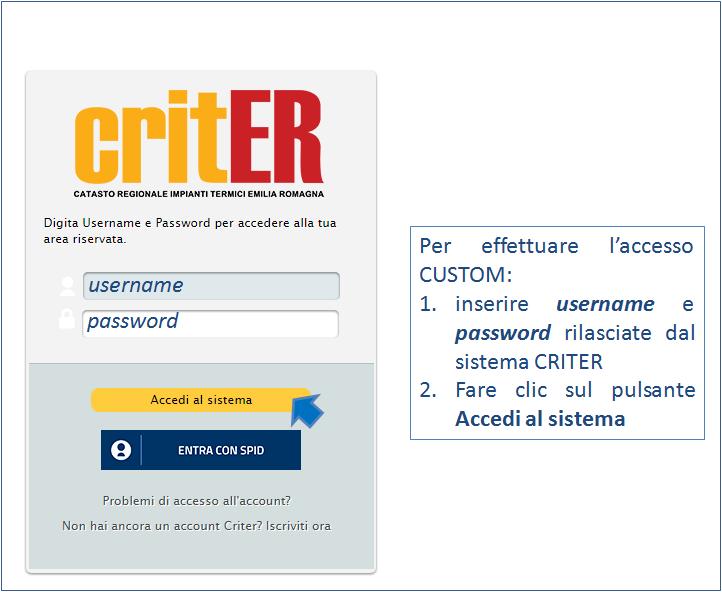 2 Nella schermata della nuova pagina visualizzata inserire le credenziali scelte in fase di accreditamento come mostrato in figura.