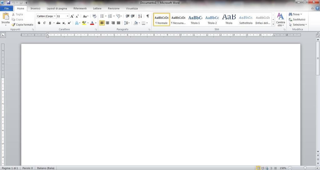 INTERFACCIA DI WORD 2010 Barra di accesso rapido Ospita vari comandi ed è personalizzabile Righello Menù File Comprende