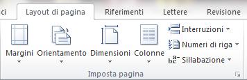 IMPOSTARE LA PAGINA COMANDI PER IMPOSTARE IL LAYOUT DI PAGINA Margini: Serve per impostare i margini del foglio. Sono presenti alcune configurazioni preimpostate.