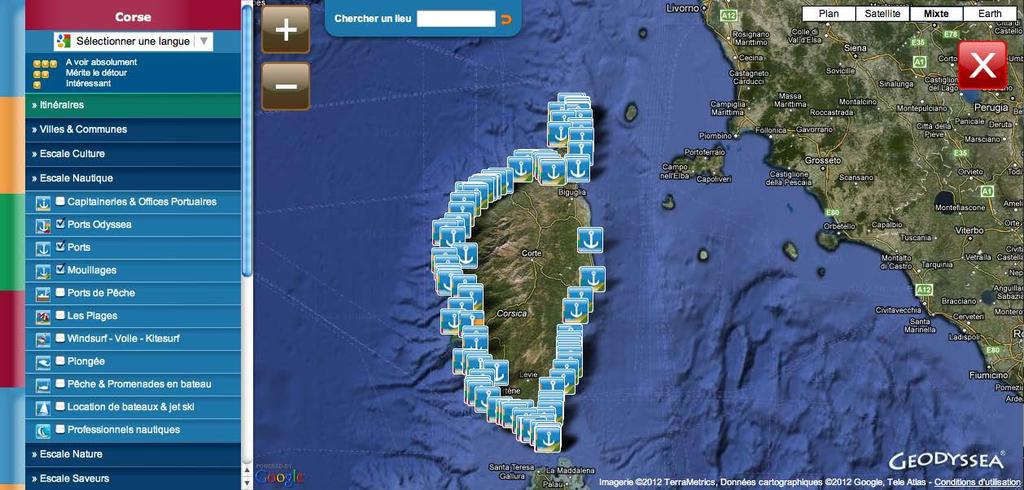 Cartografia Odyssea Corsica con tutti i porti della Corsica (UPPC)