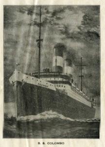 Piroscafo Colombo 35 : Nave passeggeri. Lunghezza 157,88 metri, larghezza 19,50 - Propulsione a due eliche, velocità 16 nodi, 11.170 tonnellate di stazza lorda (12.087 dopo i lavori del 1921).