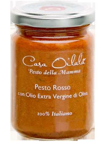 Pesto, Patè, Bruschetta Linea Casa Oilalà Pesto 140g: Basil Pesto, Sun-dried tomato Pesto, Arugula and almond Pesto, Artichoke Pesto.
