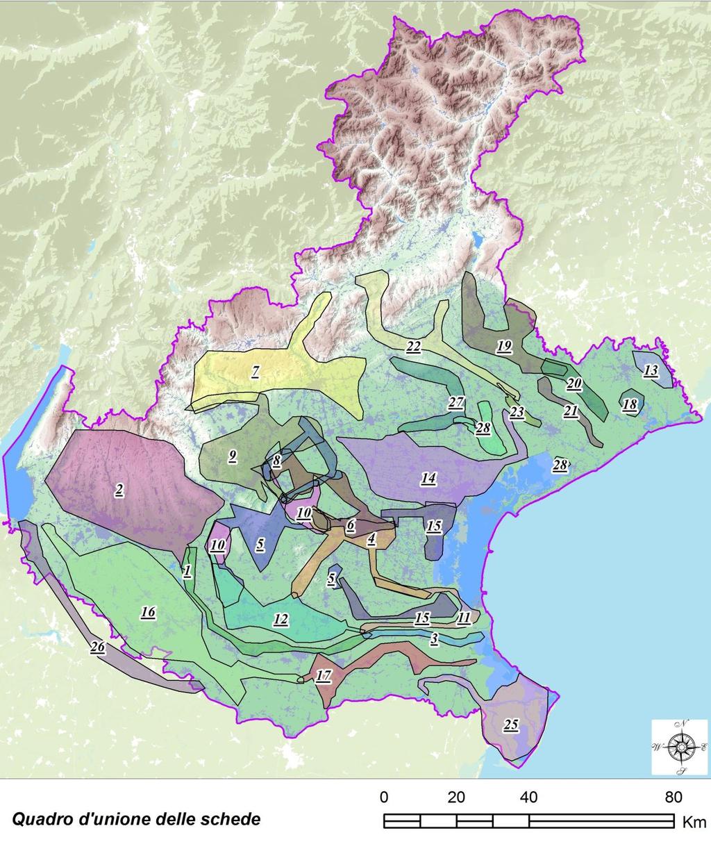 Figura 2. Quadro d unione delle aree territoriali coperte dalle schede.