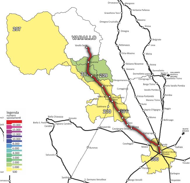 La mobilità che interessa la zona di Varallo e dei comuni ad esso limitrofi è pari a circa 10.600 spostamenti giorno.