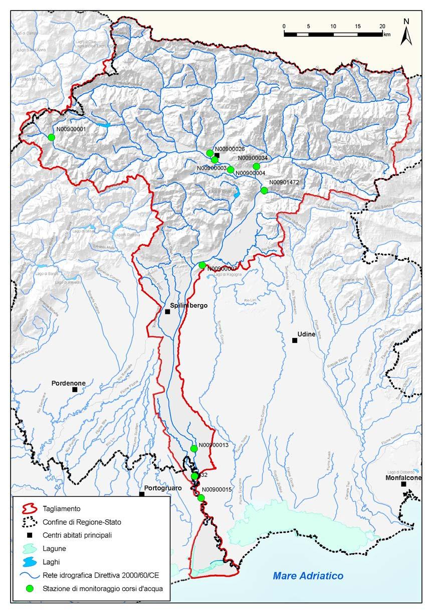 Figura 4.1: mappa dei punti di monitoraggio dei corsi d acqua del bacino del fiume Tagliamento.