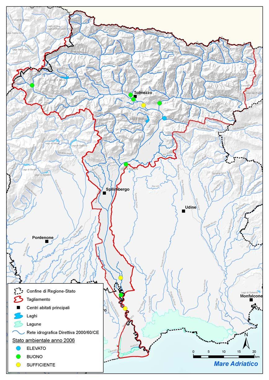 Figura 4.2: risultati della classificazione della qualità ambientale 2006 dei corsi d acqua del bacino del fiume Tagliamento ai sensi del D.Lgs.152/99.