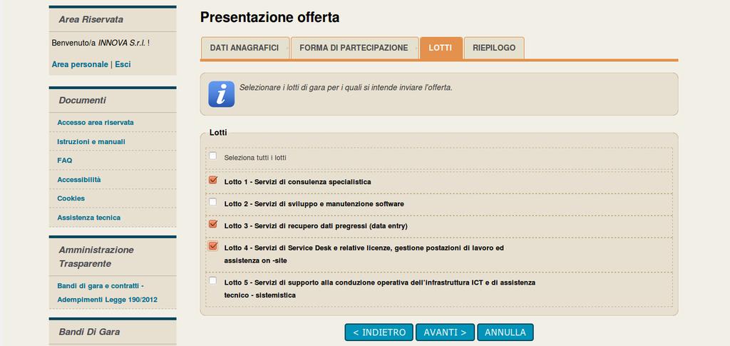 Nel caso di procedure di affidamento suddivise in lotti nel bando/disciplinare di gara o nella lettera di invito: - sono indicati i requisiti per la partecipazione a ciascun lotto - viene indicato se