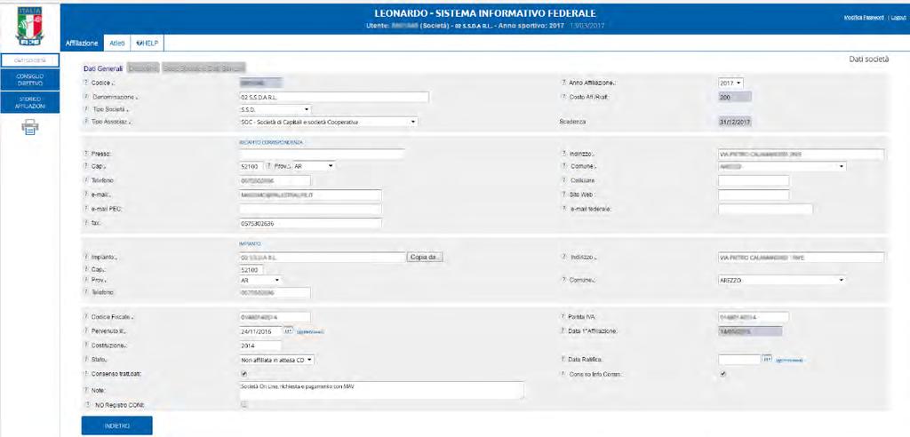 è possibile visualizzare: Dati