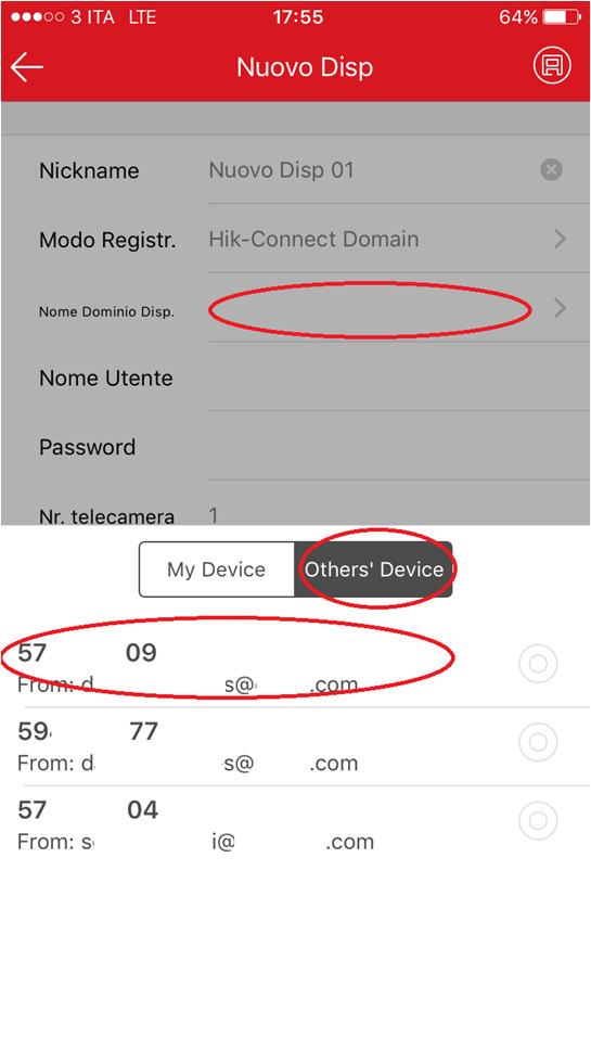 Premere su Nome Dominio Disp, spostarsi nel tab Other s Device e scegliere dall