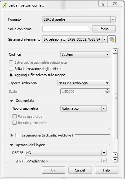 1. Salvare le modifiche su singolo file Scelta del formato (shp, dxf, gml, kmz, etc) Nome e posizione in memoria PC Sistema di Coordinate