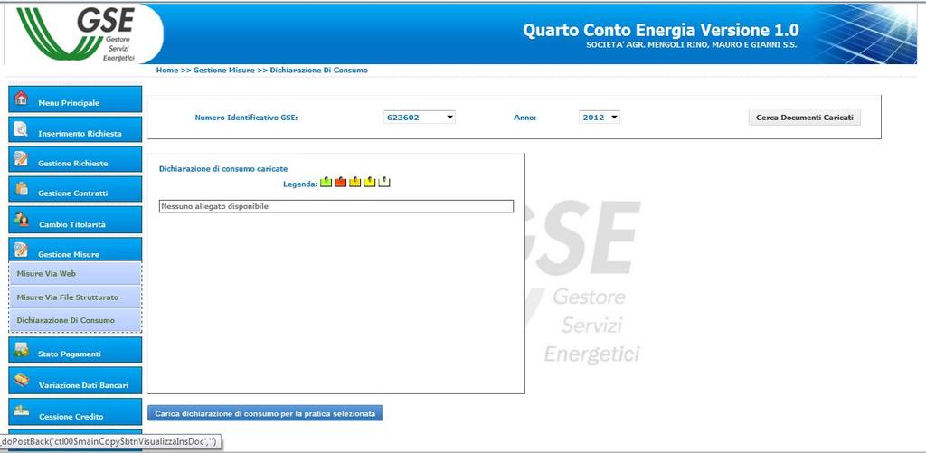 Invio Nella sezione Dichiarazione di Consumo,