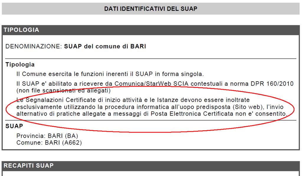 Nuovo flusso operativo di accreditamento dati SUAP - FOAS La ricevuta prodotta