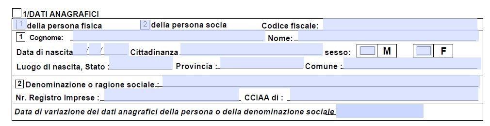 INT P (società di persone) uno per ogni socio A B A - ESTREMI DELL IMPRESA Compilare solo il campo IMPRESA o