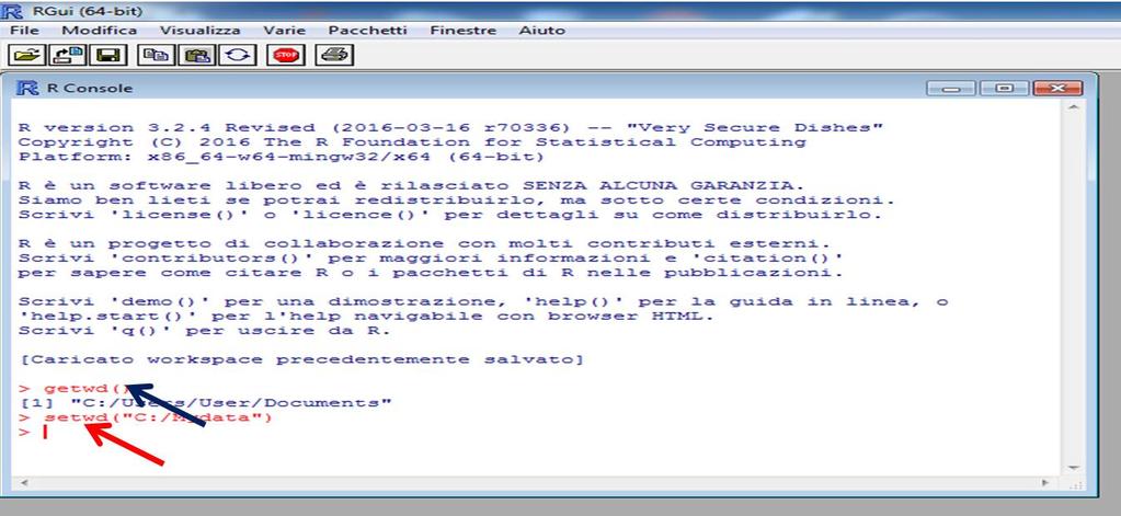 aprre ora l software R; cambare la drectory sceglendo quella d lavoro; n questo caso è: C:/Mydata ; basta scrvere nel prompt della R Console l comando: setwd( C:/Mydata ) La Tavola seguente rporta la