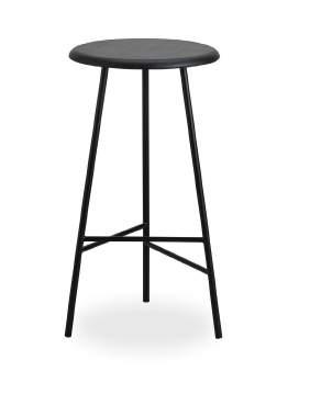 Ø35 Fixed stool with structure in transparent painted, white or black raw metal, wooden seat in the same colour with