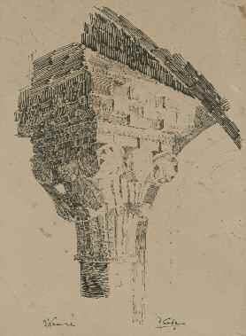 Fig. 1 - Esercitazione n. 2. Capitello colonna classica, Docente G. Giovannini (Accademia di Belle Arti, Roma 1909).