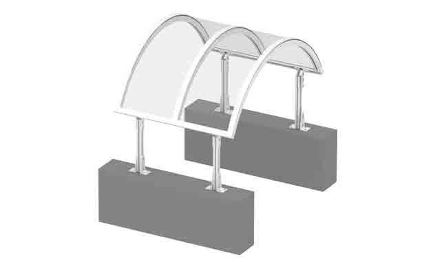 80 CARENA copricancello Strutture realizzate in alluminio verniciato a polveri per esterni, completate da copertura in policarbonato compatto da 4 mm antiurto protetto UV.