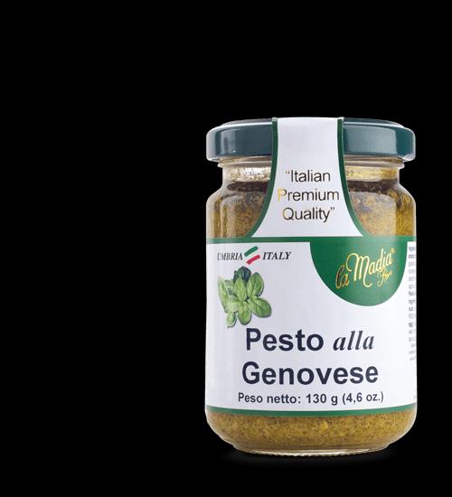 Pesto alla genovese Descrizione: Tipica salsa italiana a base di basilico fatta con basilico fresco e ingredienti di prima qualità.