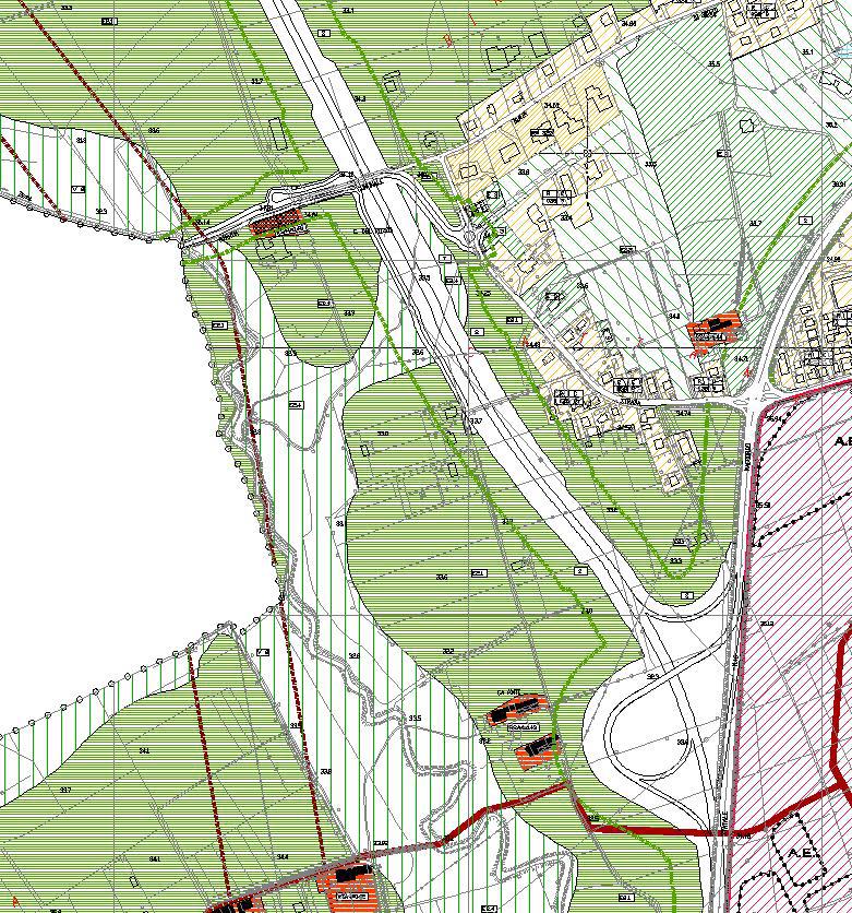 Fig.12: estratto P.R.G. in variante svincolo sud. Viene altresì prevista la modifica dell ambito relativo al Bene Storico-Architettonico - RSA4 n.