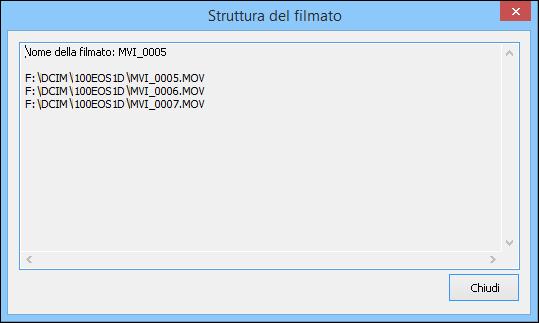 Controllo dei file filmato presenti in un clip In, i file filmato suddivisi vengono visualizzati come un singolo clip.