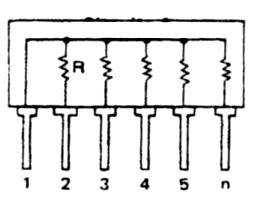 reti resistive reti resistive a singola fila Piedini n. resistenze Lunghezza totale Dissipazione 70 C (W) Circuito 5 4 12.57 mm 0.5 A 6 5 15.11 mm 0.625 A 7 6 17.65 mm 0.75 A 8 7 20.19 mm 0.