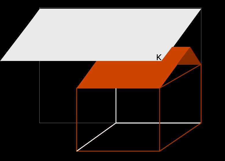 1. sia parallela al piano del rettangolo DLRF; 2. abbia larghezza VK = 16 dm; 3. abbia altezza minima da terra uguale alla massima altezza della cuccia a.