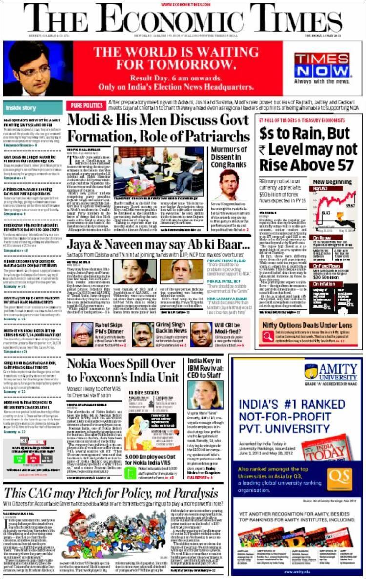 THE ECONOMIC TIMES Fondato nel 1961, è il secondo quotidiano economico-finanziario in inglese al mondo dopo il Wall Street Journal Pubblicato simultaneamente in 12 città (Mumbai, Bangalore, Delhi,