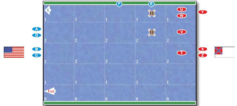 Scenario 10: Trent s Reach Gennaio 1865 Regole Speciali Vento Brezza. La Richmond, Virginia II, e Drewry sono incagliate all inizio. Indicate queste navi con un segnalino di Incaglio.